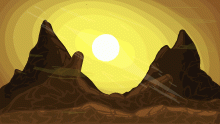 a sun between two mountains